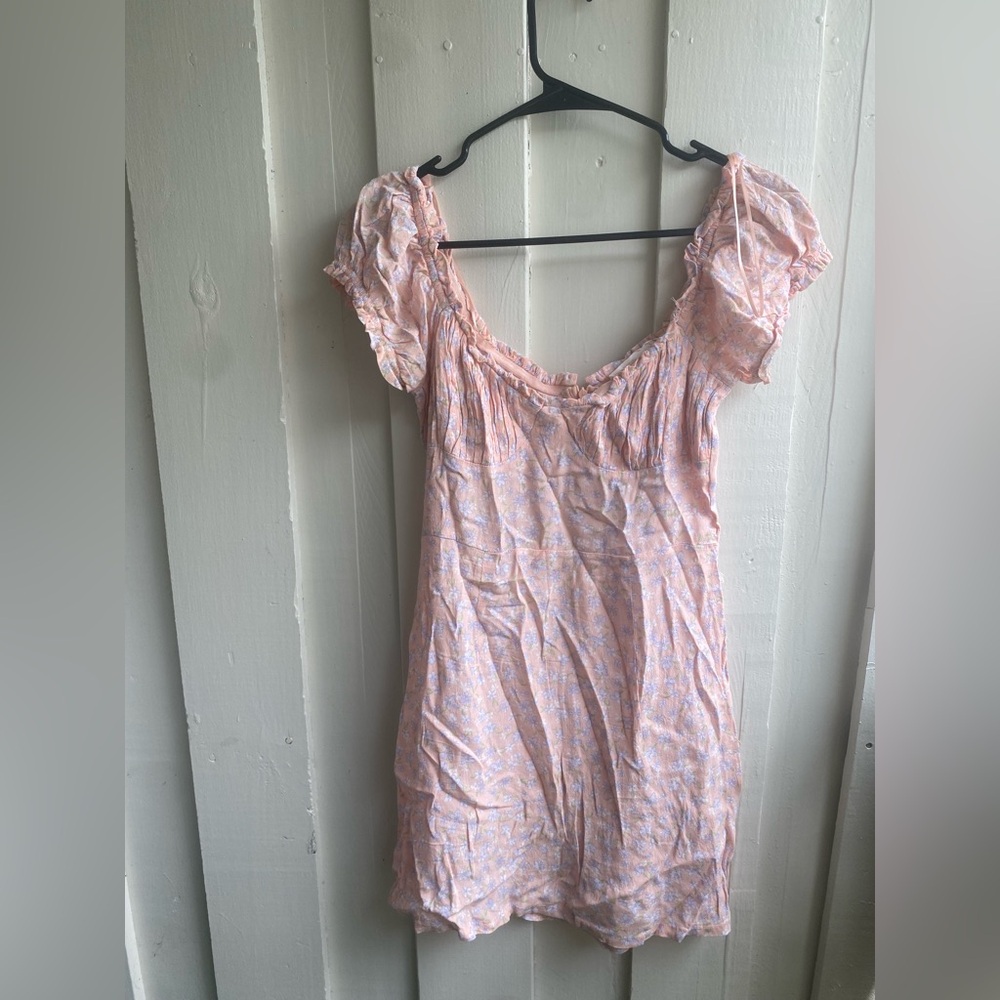 Elodie Peach Floral Dress with Puff Sleeves